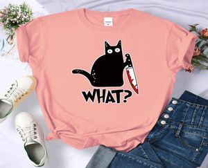 Cartoon zwarte kat Wat print t -shirt vrouwen casual zweet los