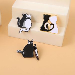 Cartoon zwart witte kat serie paar broches, punk stijl dierenbadges, accessoires, kleding, tassen en knopen