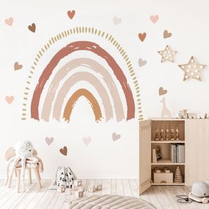 Dessin animé Boho arc-en-ciel grand autocollant mural aquarelle pour chambre de bébé enfants chambre à pois étoiles pépinière autocollants décoration de la maison