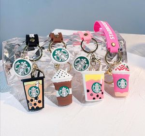 Cartoon Bubble Tea Coffee Silicon Pendant Jewelry Chain Chain Chain Backpack Ornement Car Key Ring Cadeaux