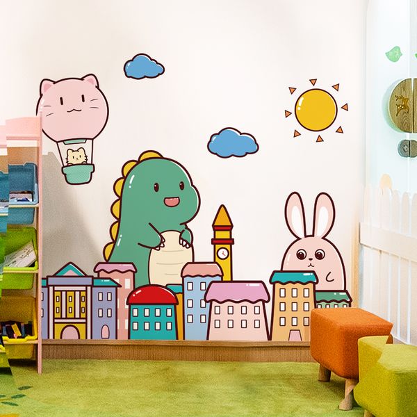 Dessin animé bâtiments stickers muraux bricolage animaux créatifs pour enfants chambre bébé chambre maternelle pépinière décoration de la maison