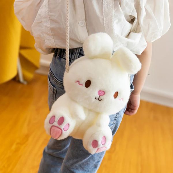 Cartoon Bunny Plush Bag Candy Multicolor Kawai Messenger Creative Creative Lindo hombro para niños Mochila 240407