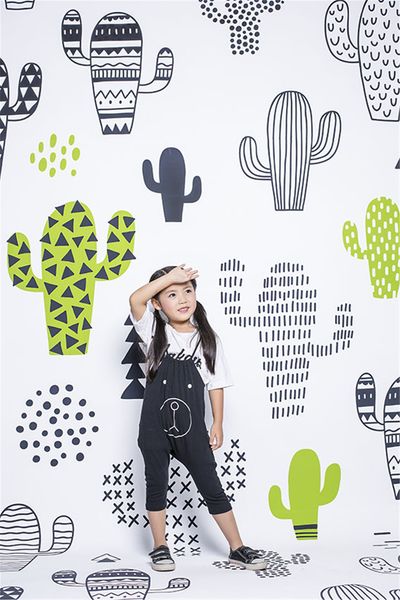 Dessin animé Cactus enfants photographie toile de fond vinyle numérique imprimé enfants photo décors enfants arrière-plans pour Studio Photo
