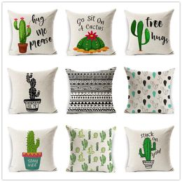 Dessin animé Cactus housse de coussin coton lin plantes succulentes lettres vertes maison décoratif géométrique oreiller pour canapé coussin/décoratif