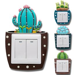 Caricature cactus cactus autocollant couvercle de commutateur lumineux Glow dans le commutateur mural socket sombre décoration de maison lumineuse