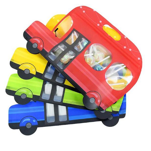 Sacs cadeaux de bonbons en forme de voiture de dessin animé, sacs en plastique à fermeture éclair pour jouets, emballage de pâtisserie, fournitures de fête d'anniversaire et de noël pour enfants