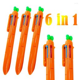 Cartoon wortelen 6 In 1 multolour Ballpoint School Kid schrijven Kawaii Supplies Office Retrageerbaar Koreaans briefpapier