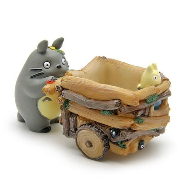 Carro de dibujos animados Totoro Maceta Resina Artes y manualidades Contenedor de plantas verdes Lugar de escritorio Adornar el hogar Jardinería Mobiliario Artículo Y159y