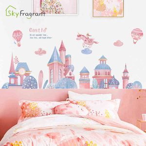 Cartoon kasteel plint muurstickers voor kinderen kamer meisjes slaapkamer achtergrond wanddecoratie home decor zelfklevende sticker 211112