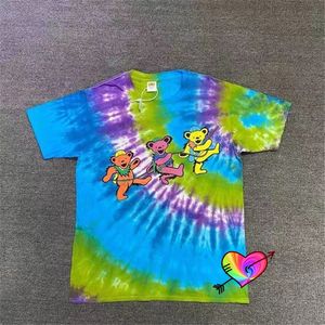 Dessin animé décontracté à manches courtes T-shirt trois petits hommes femmes haute qualité tie-dye Logo T-shirt surdimensionné hauts