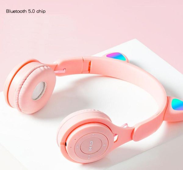 Auriculares Bluetooth con diseño de gato de dibujos animados, auriculares estéreo inalámbricos portátiles CatEar, tarjeta TF de color caramelo, reproductor de MP3, deporte plegable 2048774