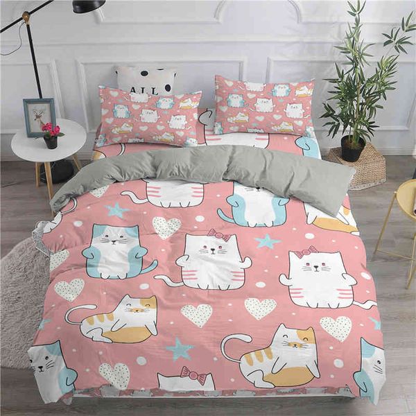 Parure de lit dessin animé chat et chien, ensemble de literie pour enfants, adolescents, chatons, animaux, housse de couette 3d en microfibre, taies d'oreiller, décor de chambre à coucher