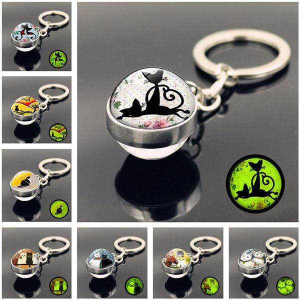 Cartoon Cat Glass Ball Keynchain Glow dans le porte-clés de porte-clés Dark Pendants Sac de porte-clés accroche les bijoux de mode et Sandy