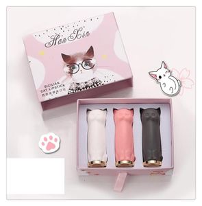 Cartoon Cat Lipsticks Make -up Set Waterdichte langdurige kristalhydraterende lippenstiftgeschenk voor vriendin 3 PCS A set1633193