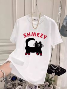 Cartoon Cat Top 2024 Nouveau été de style coréen LETTER LOVE LOVE SUVELLEMENT GRAIS GRAIS CARQUE T-SHIRT FEMME FEMME FEMME