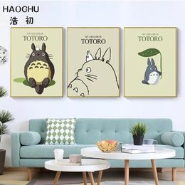 Peinture sur toile de personnage de dessin animé, jolies affiches et imprimés de Totoro, tableau d'art mural pour décoration de chambre d'enfant, cadeaux pour garçons et filles, décor sans cadre Wo6