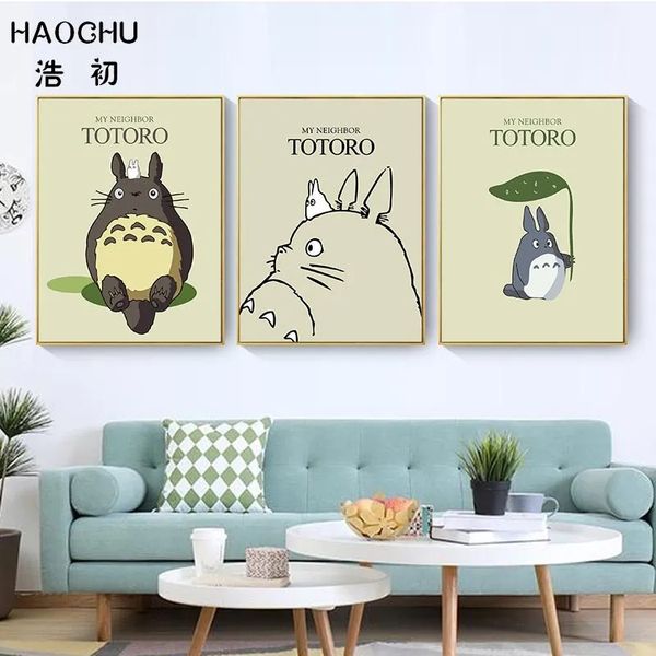 Personaje de dibujos animados Pintura en lienzo Precioso Totoro Carteles e impresiones Imagen artística de pared para decoración de habitación de niños Regalos para niños y niñas Decoración Sin marco Wo6