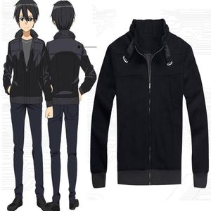 Personaje de dibujos animados COS Sword Art Online Kirito alta calidad Anime Cosplay disfraz abrigo con capucha negro Halloween273T