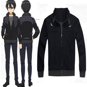 Stripfiguur COS Sword Art Online Kirito Hoge kwaliteit Anime Cosplay Kostuum Jas Hoodie Zwart Halloween303u