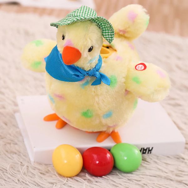 Cartoon poulet poulet ponte des œufs jouet avec 3 chant coloré swinging poupées en peluche cadeau de Pâques pour les enfants 240401