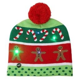 Cartoon kinderen Christmas gebreide hoeden vallen / winter caps led bont bal caps met lichten