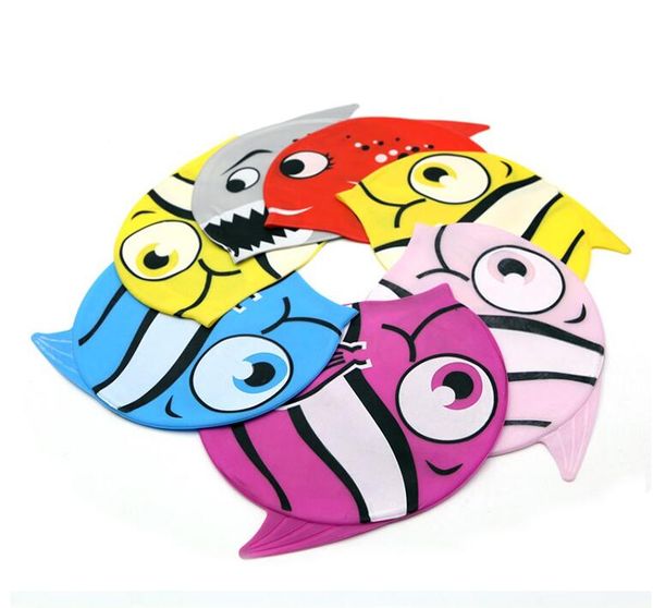 Gorro de baño de dibujos animados para niños, gorros de baño de silicona con bonitos peces, gorro de baño impermeable para niños y niñas, gorros de baño deportivos acuáticos para bebés