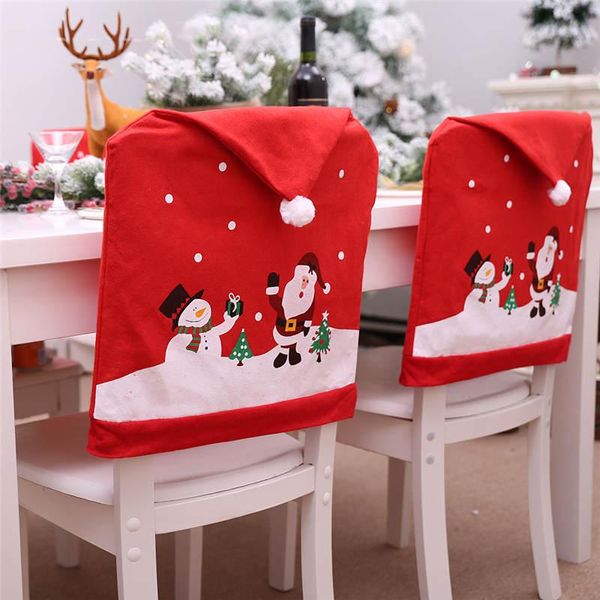 Dessin animé Christams chaise couvre Santa bonhomme de neige Christams chapeau chaise couverture arrière décorations de Noël ornements décor à la maison 110224