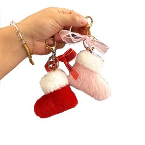 Cartoon Christmas Boots Plush Keychain Bowknot Bag Hanger Fashion Accessoires Keyring Key Chain