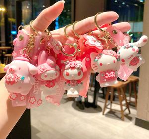 Cartoon Cinnamoroll Met Bloem Silicon Hanger Sieraden Sleutelhanger Rugzak Ornament Autosleutel Ring Geschenken