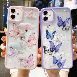 Dessin animé clair paillettes papillon doux antichoc téléphone étui pour iphone 14 12 13 11 Pro Max XS Max XR X 6s 7 8 Plus SE mignon Shell L230619