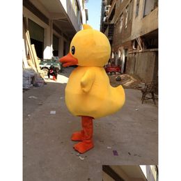 Ropa de dibujos animados Venta de fábrica Traje de mascota de pato de goma amarillo grande Realizando entrega de gota Bebé Niños Productos de maternidad Ot7Fx