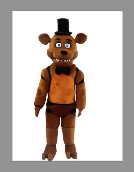 Ropa de dibujos animados Venta de fábrica Cinco noches en Freddy's Fnaf Freddy Fazbear Disfraz de mascota Disfraz de mascota de dibujos animados con sombrero negro Equipo escolar Carnaval de Navidad