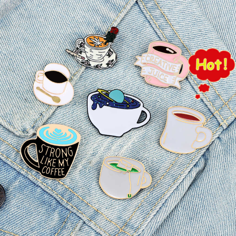 Cartoon Kaffeetasse Broschen Kreative Leben Kunst Enthusiasten Metall Emaille Pins Jeans Revers Rucksack Abzeichen Schmuck Geschenke Für Freunde