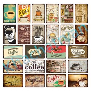 Café de dibujos animados Placa de metal vintage Placa retro Pintura Cartel de chapa de hierro Imagen de arte de pared para cocina Comedor Café Decoración para el hogar 30X20cm W03