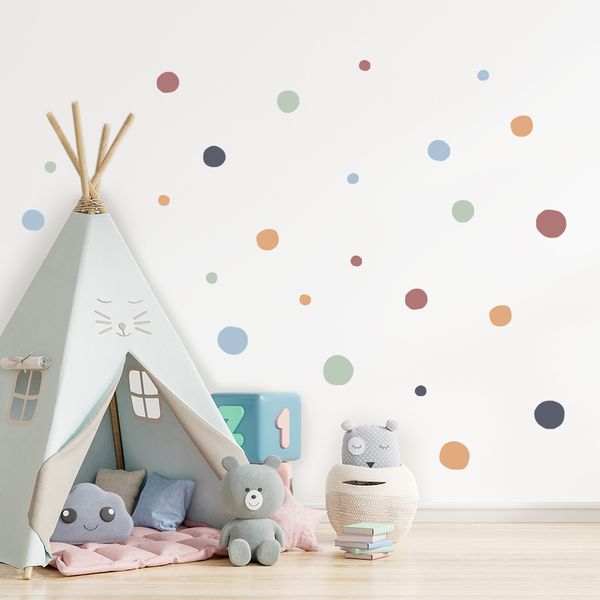 Dessin animé coloré à pois enfants Stickers muraux amovible pépinière Stickers muraux affiche impression enfants chambre intérieur décor à la maison