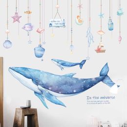 Autocollant mural de baleine de corail de dessin animé, pour chambres d'enfants, décoration murale de pépinière, autocollants de carreaux en vinyle, décoration de maison imperméable, sparadrap muraux 21185p