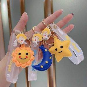 Dessin animé créatif étoile lune petit soleil voiture porte-clés mignon sac pendentif époxy poupée mode étudiant PVC cadeau amusant amis nettoyage cadeau G1019