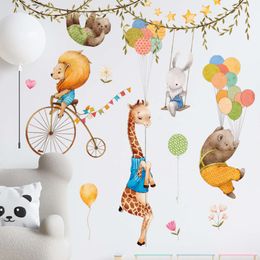 Cartoon Niedlich Afrika Tier Giraffe Hase Bär Ballon Wandaufkleber für Kinderzimmer Babyzimmer Wandtattoos Dekorative Aufkleber Dekor