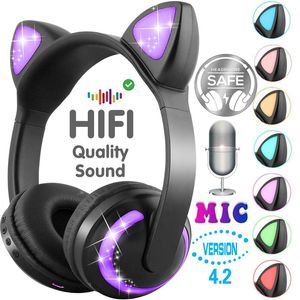 Cartoon Cute Bluetooth Cat Headphones Kitten Earphone Wireless HIFI Stereo Bass With Mic gift for wife girl friend