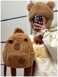 Dessin animé mignon Capybara en peluche sac à dos en peluche étudiants grande capacité automne et hiver sac à bandoulière enfants cadeaux 240223