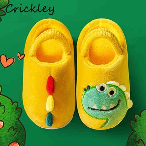 Cartoon schattige dinosaurus jongens meisjes slippers winter warm zachte indoor slippers voor kinderen antislip peuter kinderen thuis schoenen 211119