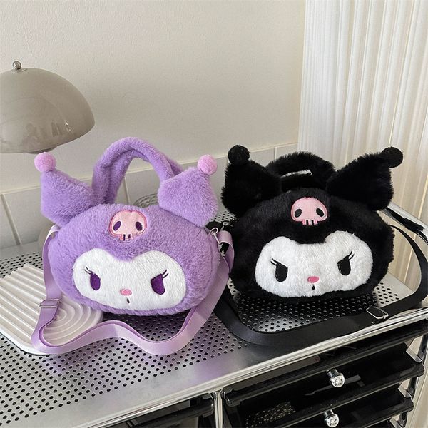 Dessin animé mignon kuromi en peluche sac d'épaule japonais fille coeur sac à main doux mignon fille crossbody sac en gros