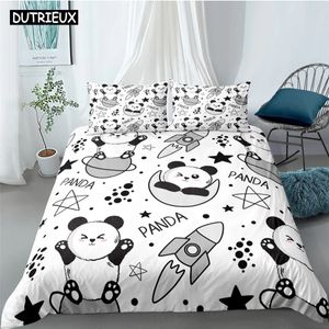 Dessin animé mignon Panda Polyester ensembles de literie enfant enfants couvre garçons ensemble de linge de lit pour adolescents King Size 240226