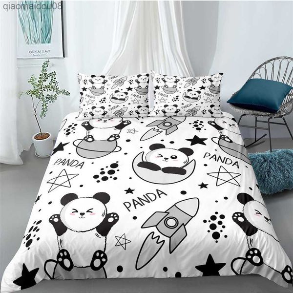 Dessin animé mignon panda Polyester ensembles de literie enfant enfants couvre garçons ensemble de linge de lit pour adolescents ensemble de literie king size L230704