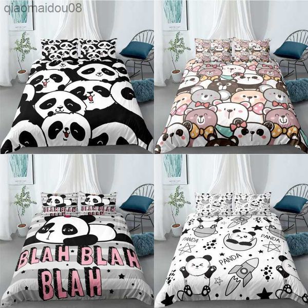 Dessin animé mignon panda Polyester ensembles de literie enfant enfants couvre garçons ensemble de linge de lit pour adolescents ensemble de literie king size