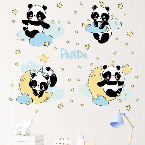 Cartoon süße Pandas Mond und Wolken Sterne Wandaufkleber für Kinderzimmer Schlafzimmer Baby Kinderzimmer Wandtattoos Home Decor Wandbilder