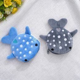 Porte-monnaie requin mignon de dessin animé pour enfants, portefeuille Kawaii, sac à monnaie Portable en peluche, clé écouteur, pochette de rangement de pièces de monnaie, sac à fermeture éclair