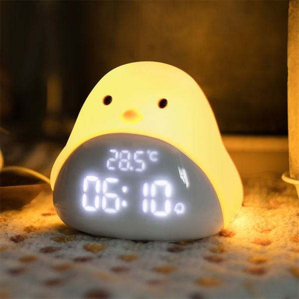 Dessin animé mignon temps oiseau lumière réveil silicone tactile USB LED nuit pour enfants bébé enfants cadeau lampe de chevet 210310