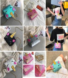 Bolso de cintura de unicornio lindo de dibujos animados Cadena de lentejuelas Bolsos de un hombro Monedero para niñas Bolsas de cosméticos Brillo Fanny Pack Bolso cruzado Wal9350865