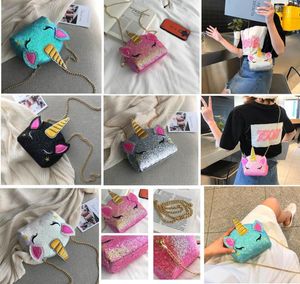 Cartoon schattige eenhoorn taille tas pailletten ketting een schoudertassen meisjes munten portemonnee cosmetische tassen glitter heuptas crossbody tas wal3510522